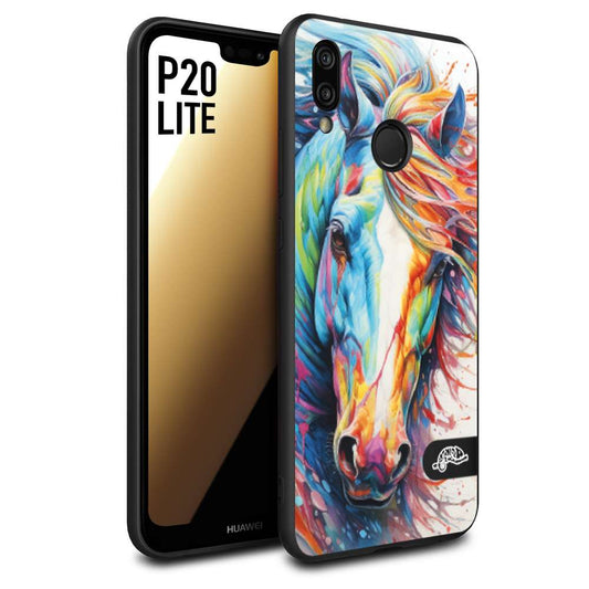 CUSTOMIZZA - Custodia cover nera morbida in tpu compatibile per Huawei P20 LITE animali color cavallo horse viso colori vibranti disegnato schizzo