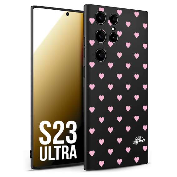 CUSTOMIZZA - Custodia cover nera morbida in tpu compatibile per Samsung S23 ULTRA cuori pois rosa su nero donna pin up vintage