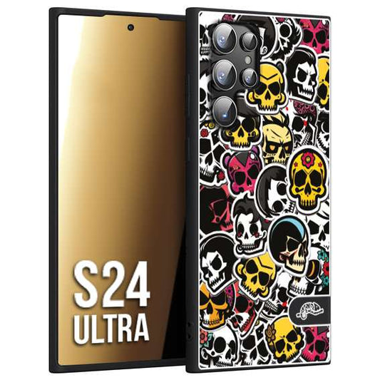 CUSTOMIZZA - Custodia cover nera morbida in tpu compatibile per Samsung S24 ULTRA sticker bomb teschi colorati adesivi skulls skater snowboard