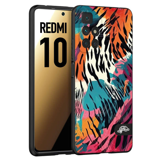 CUSTOMIZZA - Custodia cover nera morbida in tpu compatibile per Xiaomi Redmi 10 leopardato maculato tigrato tiger colorata summer color