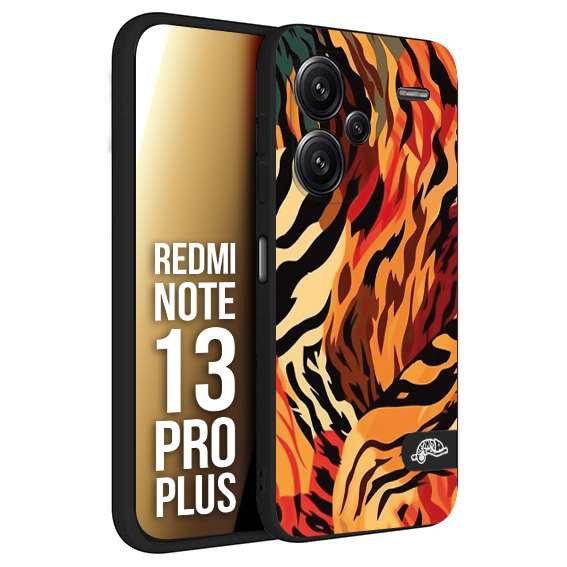 CUSTOMIZZA - Custodia cover nera morbida in tpu compatibile per Xiaomi Redmi Note 13 PRO PLUS leopardato maculato tigrato tiger colorata gialla rossa arancio