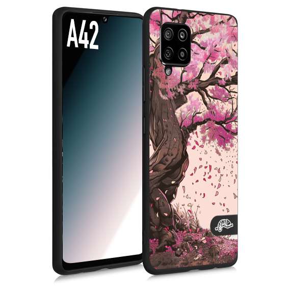 CUSTOMIZZA - Custodia cover nera morbida in tpu compatibile per Samsung A42 giapponese colori morbidi fiori di ciliegio rosa disegnata