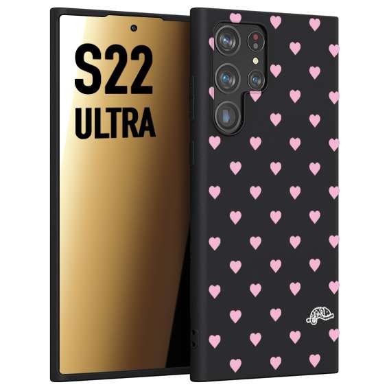 CUSTOMIZZA - Custodia cover nera morbida in tpu compatibile per Samsung S22 ULTRA cuori pois rosa su nero donna pin up vintage