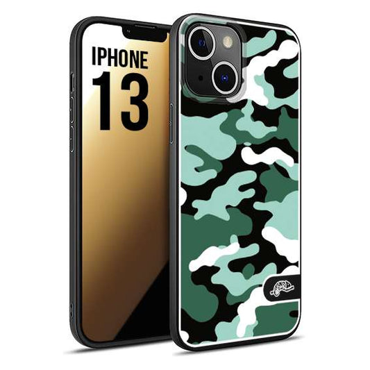 CUSTOMIZZA - Custodia cover nera morbida in tpu compatibile per iPhone 13 camouflage mimetico militare verde green