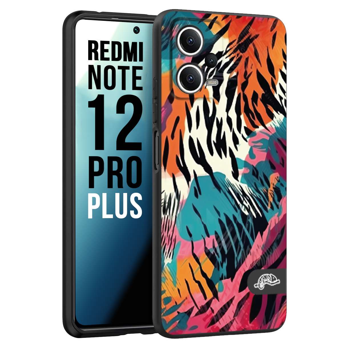 CUSTOMIZZA - Custodia cover nera morbida in tpu compatibile per Xiaomi Redmi Note 12 PRO PLUS leopardato maculato tigrato tiger colorata summer color