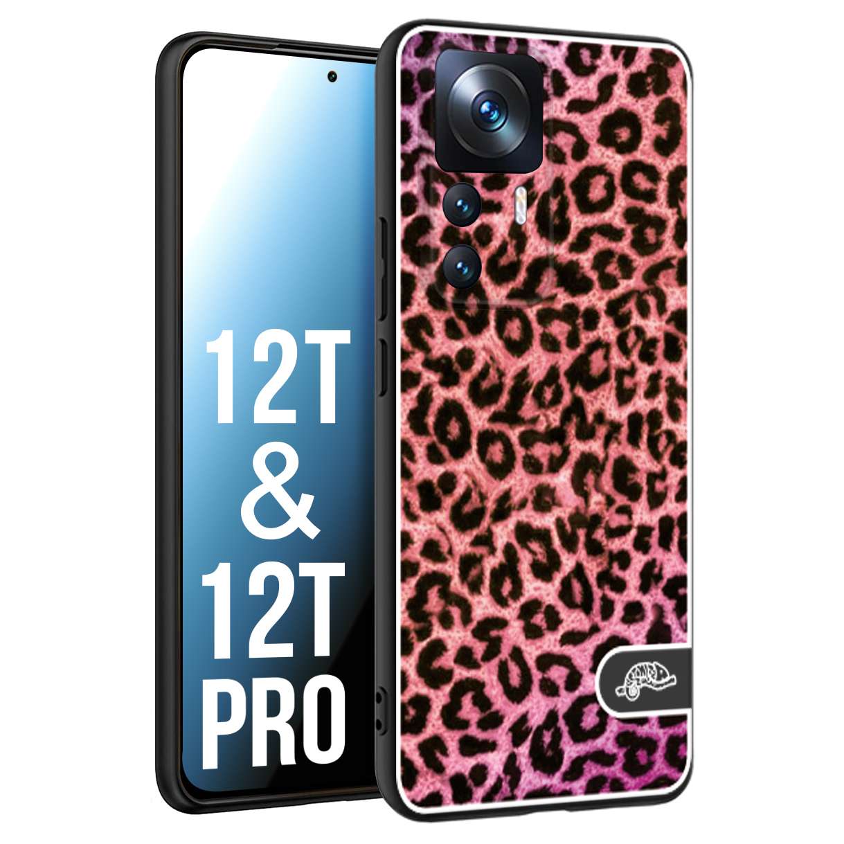 CUSTOMIZZA - Custodia cover nera morbida in tpu compatibile per Xiaomi 12T - 12T PRO leopardato maculato donna rosa leopard