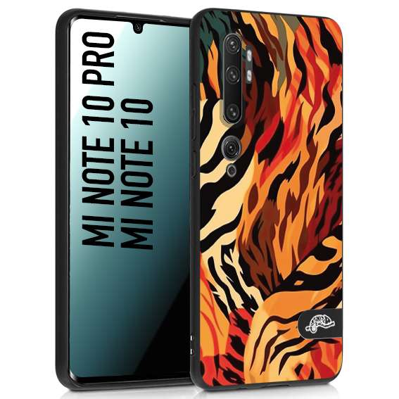 CUSTOMIZZA - Custodia cover nera morbida in tpu compatibile per Xiaomi Mi Note 10 - Mi Note 10 Pro leopardato maculato tigrato tiger colorata gialla rossa arancio