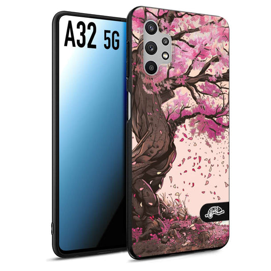 CUSTOMIZZA - Custodia cover nera morbida in tpu compatibile per Samsung A32 5G giapponese colori morbidi fiori di ciliegio rosa disegnata