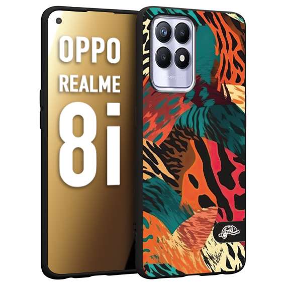 CUSTOMIZZA - Custodia cover nera morbida in tpu compatibile per Oppo Realme 8i leopardato tigrato tiger colorata summer arancio verde fucsia