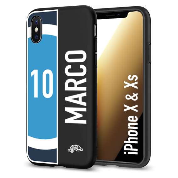 CUSTOMIZZA - Custodia cover nera morbida in tpu compatibile per iPhone X - Xs personalizzata calcio football nome e numero calciatori biancoazzurri bianco celesti