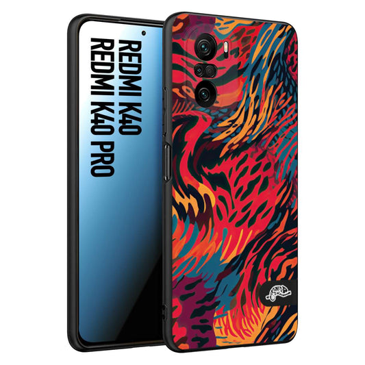 CUSTOMIZZA - Custodia cover nera morbida in tpu compatibile per Xiaomi Redmi K40 - K40 Pro leopardato maculato tigrato colorata fiamme rossa blu arancione