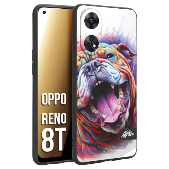 CUSTOMIZZA - Custodia cover nera morbida in tpu compatibile per Oppo Reno 8T animali color bulldog cane dog colori vibranti disegnato schizzo