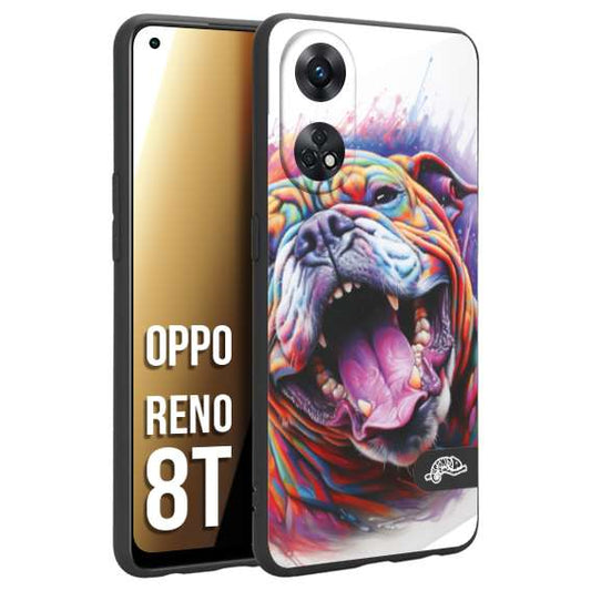 CUSTOMIZZA - Custodia cover nera morbida in tpu compatibile per Oppo Reno 8T animali color bulldog cane dog colori vibranti disegnato schizzo