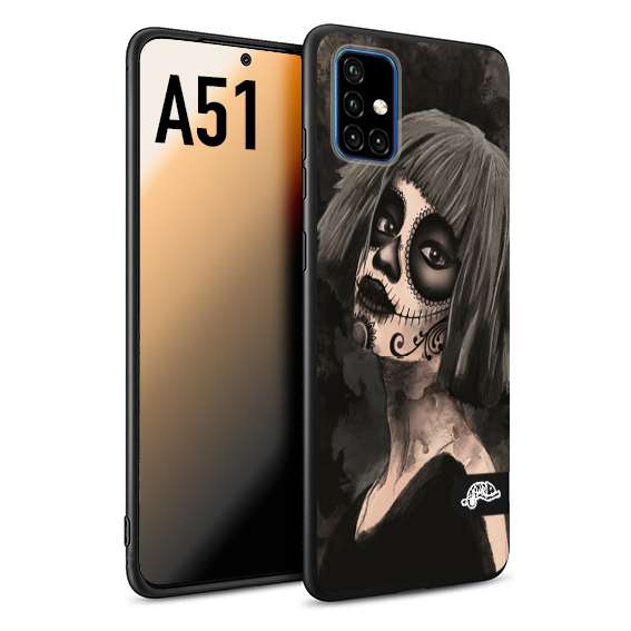 CUSTOMIZZA - Custodia cover nera morbida in tpu compatibile per Samsung A51 chicana messicana dea de la muerte donna santa tattoo disegnata