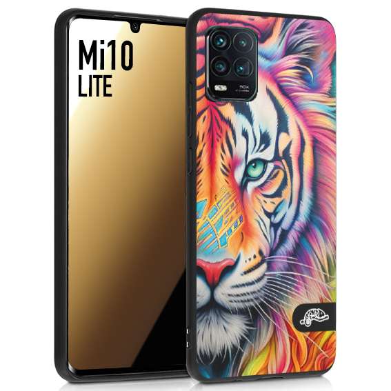 CUSTOMIZZA - Custodia cover nera morbida in tpu compatibile per Xiaomi Mi 10 LITE animali color tigre tiger viso colori vibranti disegnato schizzo