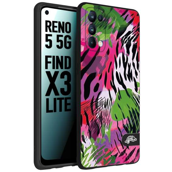 CUSTOMIZZA - Custodia cover nera morbida in tpu compatibile per Oppo Reno 5 5G leopardato tigrato tiger colorata summer color verde fucsia