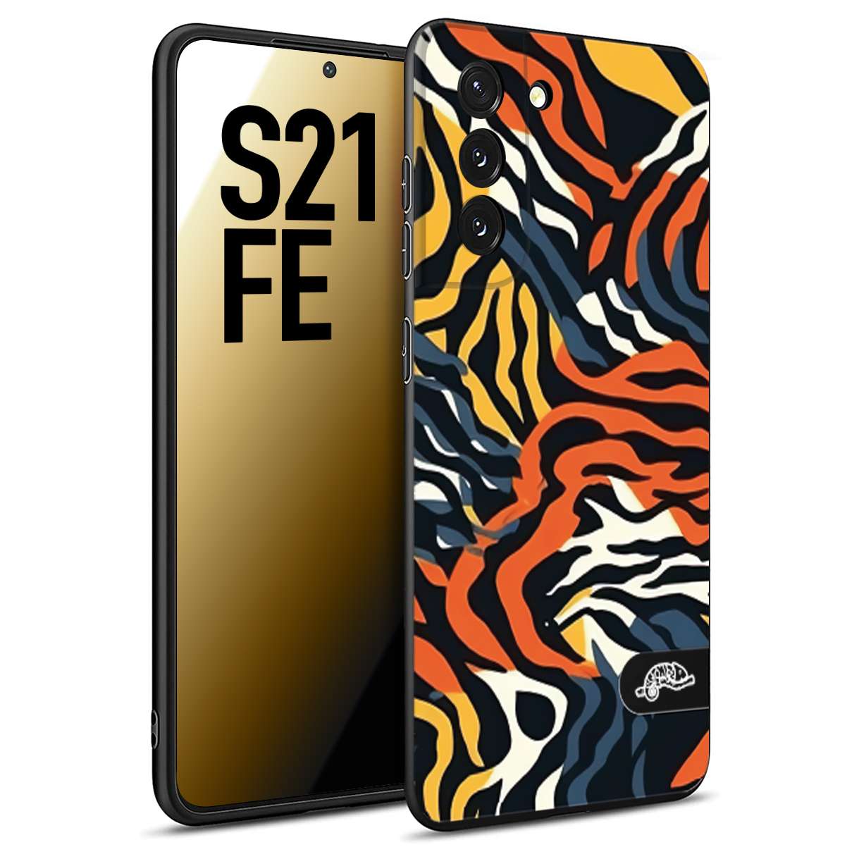 CUSTOMIZZA - Custodia cover nera morbida in tpu compatibile per Samsung S21 FE leopardato maculato tigrato tiger colorata gialla blu arancio