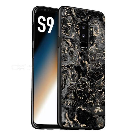 CUSTOMIZZA - Custodia cover nera morbida in tpu compatibile per Samsung S9 effetto marmo marble nero black venature dorato pietra