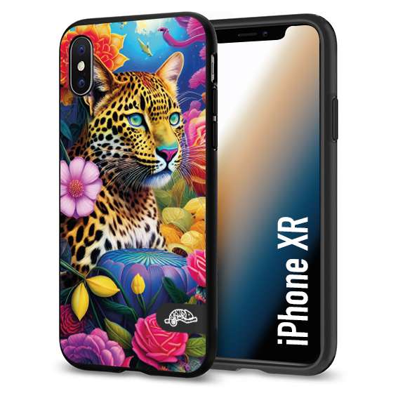 CUSTOMIZZA - Custodia cover nera morbida in tpu compatibile per iPhone Xr fiori astratti donna flower fantasia leopardo ghepardo animali colorati