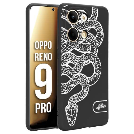 CUSTOMIZZA - Custodia cover nera morbida in tpu compatibile per Oppo Reno 9 PRO serpente snake bianco a rilievo disegnato tattoo tatuaggio