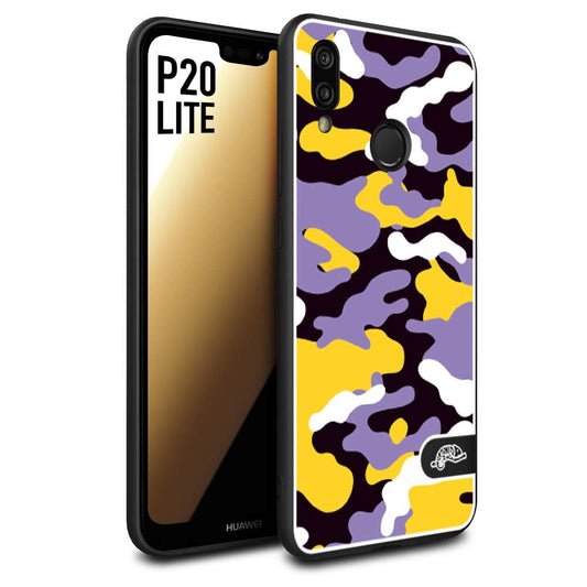 CUSTOMIZZA - Custodia cover nera morbida in tpu compatibile per Huawei P20 LITE camouflage mimetico militare viola lilla giallo