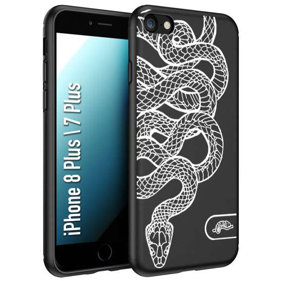 CUSTOMIZZA - Custodia cover nera morbida in tpu compatibile per iPhone 7 Plus - 8 plusserpente snake bianco a rilievo disegnato tattoo tatuaggio