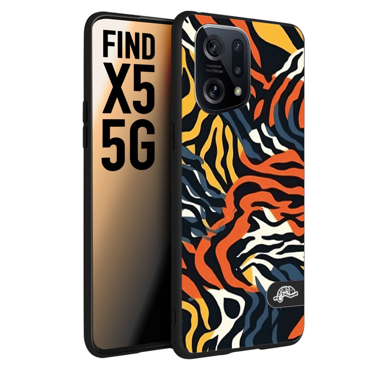 CUSTOMIZZA - Custodia cover nera morbida in tpu compatibile per Oppo Find X5 leopardato maculato tigrato tiger colorata gialla blu arancio