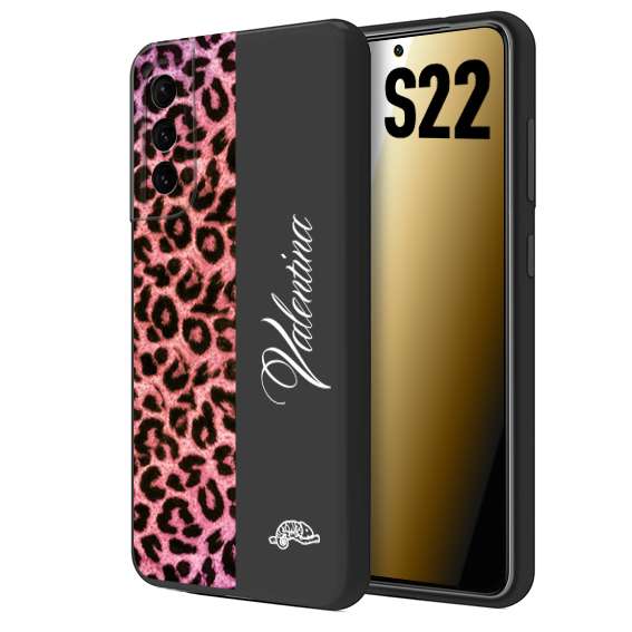 CUSTOMIZZA - Custodia cover nera morbida in tpu compatibile per Samsung S22 leopardato rosa fucsia personalizzata nome iniziali