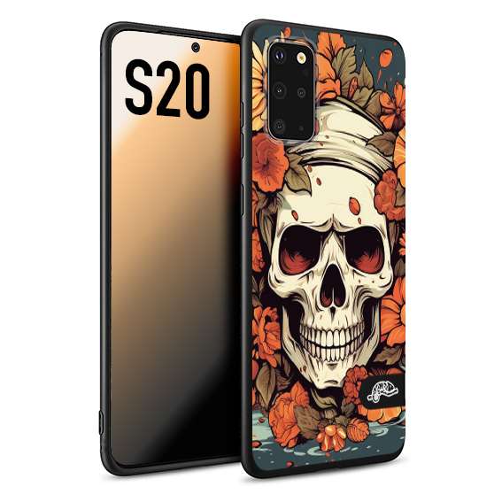 CUSTOMIZZA - Custodia cover nera morbida in tpu compatibile per Samsung S20 teschio skull flowers fiori tattoo disegnato alta definizione