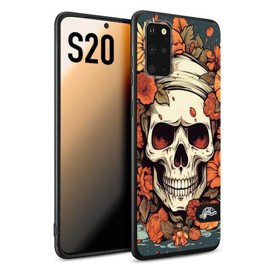 CUSTOMIZZA - Custodia cover nera morbida in tpu compatibile per Samsung S20 teschio skull flowers fiori tattoo disegnato alta definizione