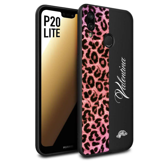 CUSTOMIZZA - Custodia cover nera morbida in tpu compatibile per Huawei P20 LITE leopardato rosa fucsia personalizzata nome iniziali