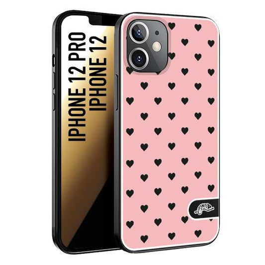 CUSTOMIZZA - Custodia cover nera morbida in tpu compatibile per iPhone 12 - 12 PRO cuori pois rosa donna pin up vintage