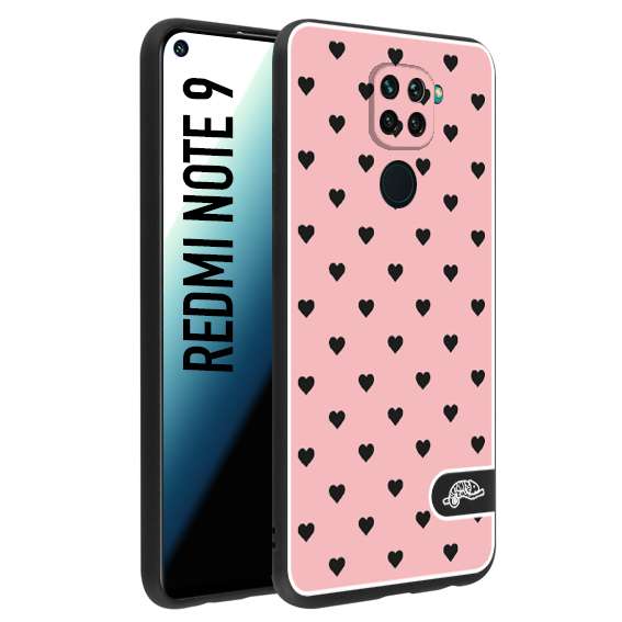 CUSTOMIZZA - Custodia cover nera morbida in tpu compatibile per Xiaomi Redmi Note 9 cuori pois rosa donna pin up vintage