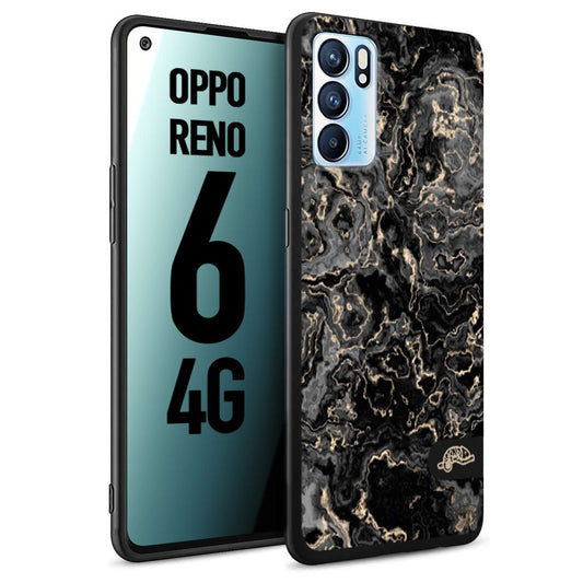 CUSTOMIZZA - Custodia cover nera morbida in tpu compatibile per Oppo Reno 6 4G effetto marmo marble nero black venature dorato pietra