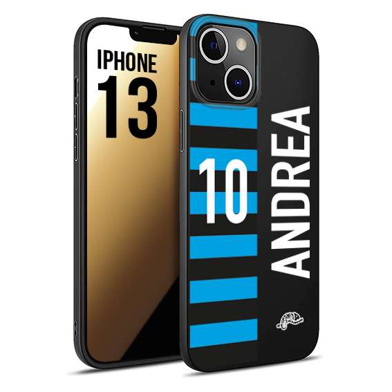 CUSTOMIZZA - Custodia cover nera morbida in tpu compatibile per iPhone 13 personalizzata calcio football nome e numero calciatori nerazzurra