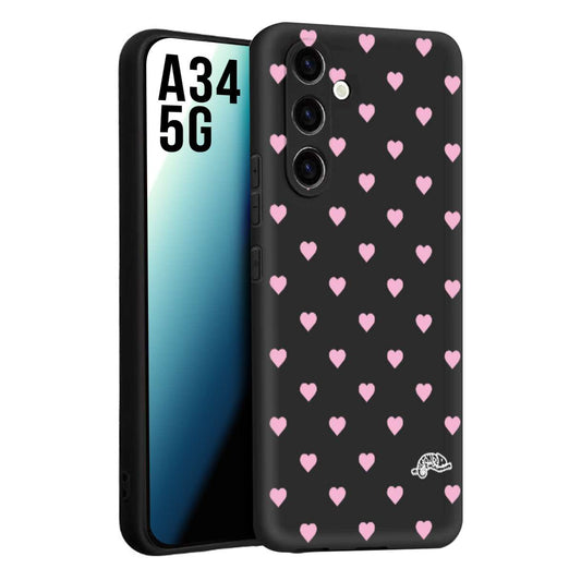 CUSTOMIZZA - Custodia cover nera morbida in tpu compatibile per Samsung A34 5G cuori pois rosa su nero donna pin up vintage