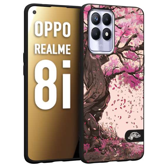 CUSTOMIZZA - Custodia cover nera morbida in tpu compatibile per Oppo Realme 8i giapponese colori morbidi fiori di ciliegio rosa disegnata