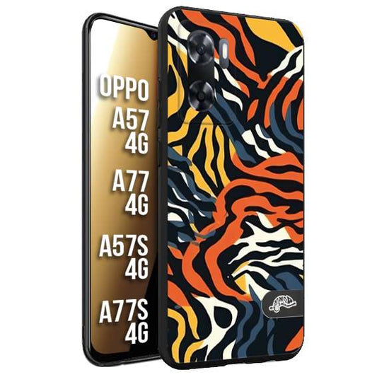 CUSTOMIZZA - Custodia cover nera morbida in tpu compatibile per Oppo A57 - A77 - A57S - A77S (4G) leopardato maculato tigrato tiger colorata gialla blu arancio