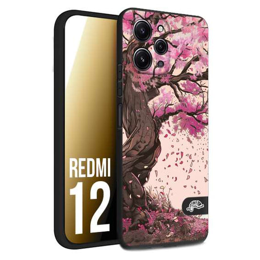 CUSTOMIZZA - Custodia cover nera morbida in tpu compatibile per Xiaomi Redmi 12 giapponese colori morbidi fiori di ciliegio rosa disegnata