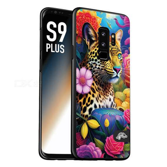 CUSTOMIZZA - Custodia cover nera morbida in tpu compatibile per Samsung S9 PLUS fiori astratti donna flower fantasia leopardo ghepardo animali colorati