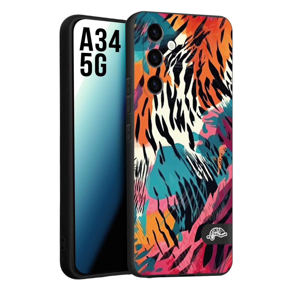 CUSTOMIZZA - Custodia cover nera morbida in tpu compatibile per Samsung A34 5G leopardato maculato tigrato tiger colorata summer color