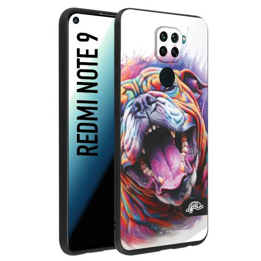 CUSTOMIZZA - Custodia cover nera morbida in tpu compatibile per Xiaomi Redmi Note 9 animali color bulldog cane dog colori vibranti disegnato schizzo