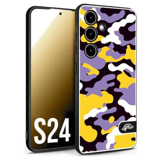 CUSTOMIZZA - Custodia cover nera morbida in tpu compatibile per Samsung S24 camouflage mimetico militare viola lilla giallo