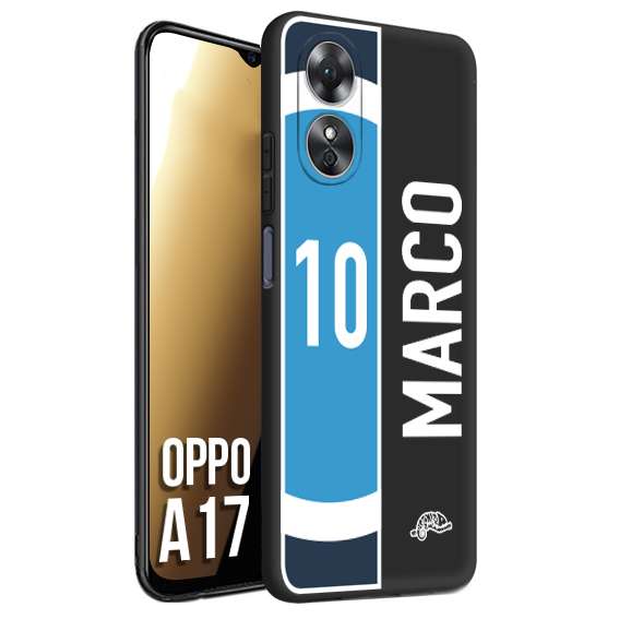 CUSTOMIZZA - Custodia cover nera morbida in tpu compatibile per Oppo A17 personalizzata calcio football nome e numero calciatori biancoazzurri bianco celesti