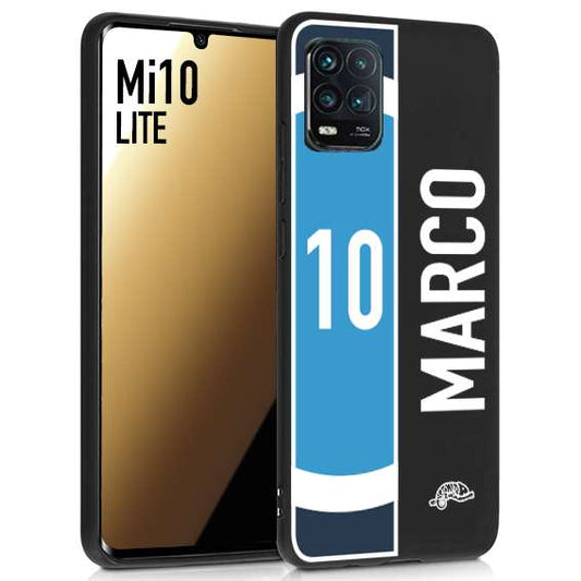 CUSTOMIZZA - Custodia cover nera morbida in tpu compatibile per Xiaomi Mi 10 LITE personalizzata calcio football nome e numero calciatori biancoazzurri bianco celesti