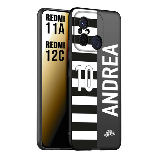 CUSTOMIZZA - Custodia cover nera morbida in tpu compatibile per Xiaomi Redmi 11A - 12C personalizzata calcio football nome e numero calciatori bianconera