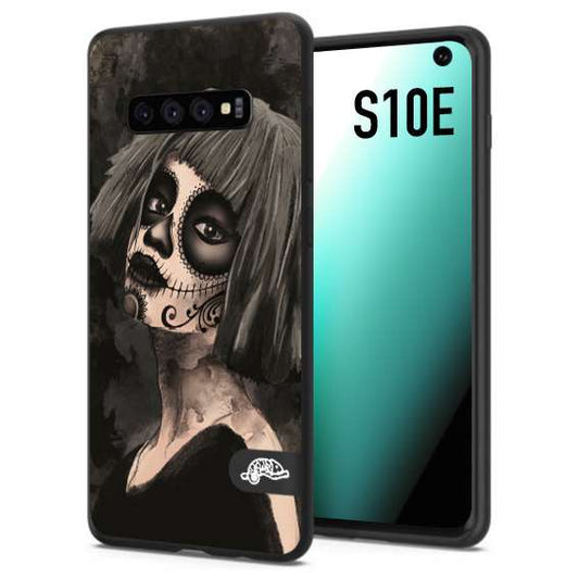 CUSTOMIZZA - Custodia cover nera morbida in tpu compatibile per Samsung S10E chicana messicana dea de la muerte donna santa tattoo disegnata