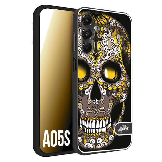 CUSTOMIZZA - Custodia cover nera morbida in tpu compatibile per Samsung A05S teschio messicano Mexican skull nero giallo