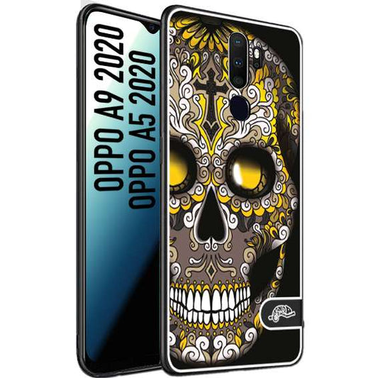 CUSTOMIZZA - Custodia cover nera morbida in tpu compatibile per Oppo A9 2020 - A5 2020 teschio messicano Mexican skull nero giallo