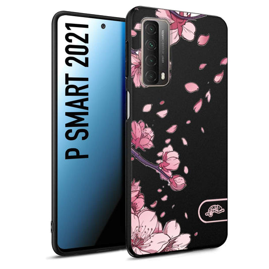 CUSTOMIZZA - Custodia cover nera morbida in tpu compatibile per Huawei P Smart 2021 giapponese fiori di ciliegio in fiore a rilievo disegnata tattoo